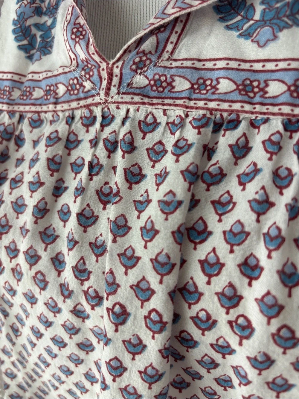 J. Crew Cream Blouse with Blue and Red Floral Print